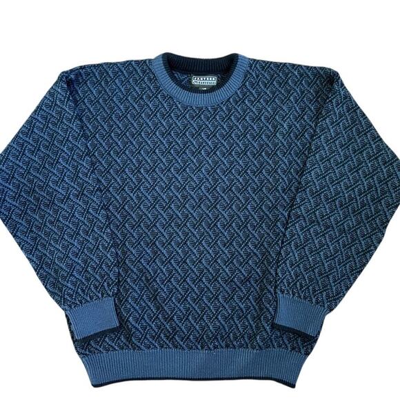 VTG Jantzen Classics Black Blue 90's Y2K Diamond Grandpa Sweater Size Large - Picture 1 of 9